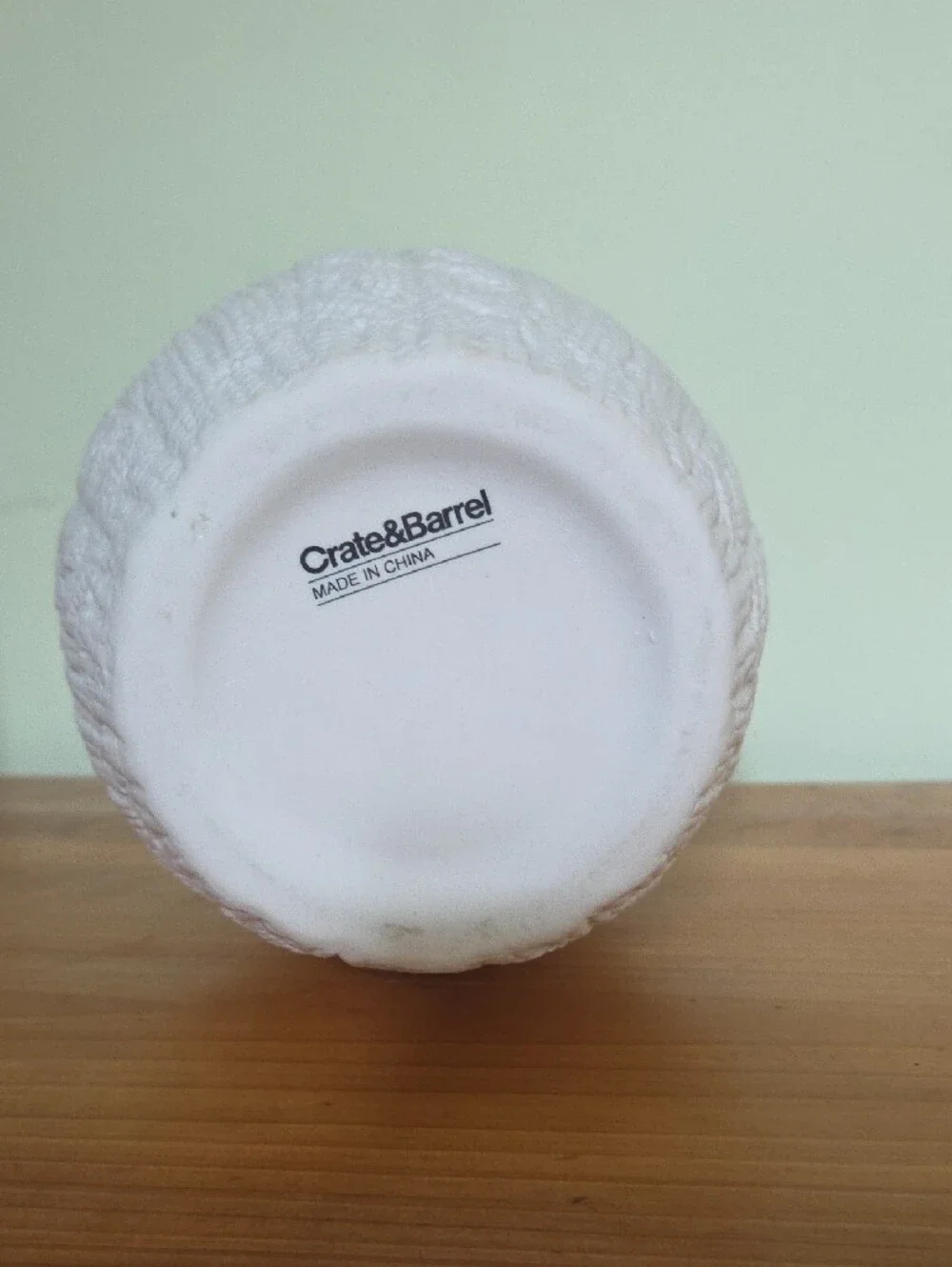 Crate & Barrel Matte White Cable Knit Sweater Ceramic Vase /Cozy Coastal Neutral